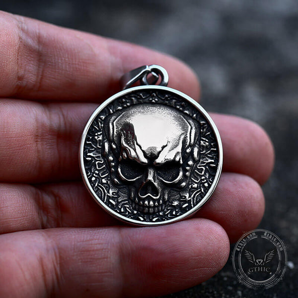 Round Stainless Steel Skull Pendant | Gthic.com