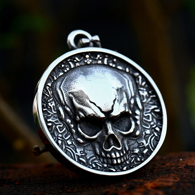 Round Stainless Steel Skull Pendant | Gthic.com