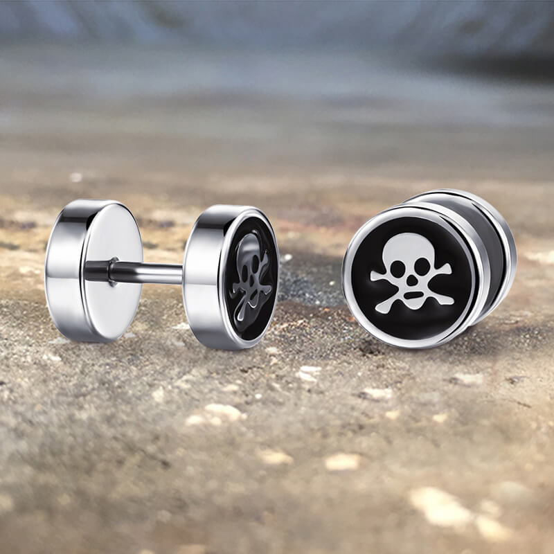 Round Stainless Steel Skull Stud Earring | Gthic.com