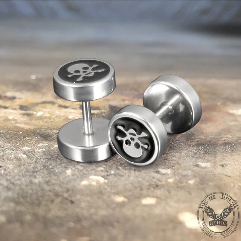 Round Stainless Steel Skull Stud Earring | Gthic.com