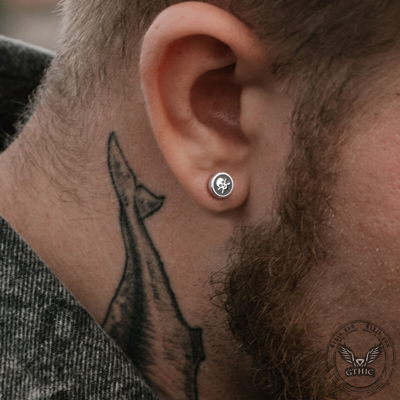 Round Stainless Steel Skull Stud Earring | Gthic.com