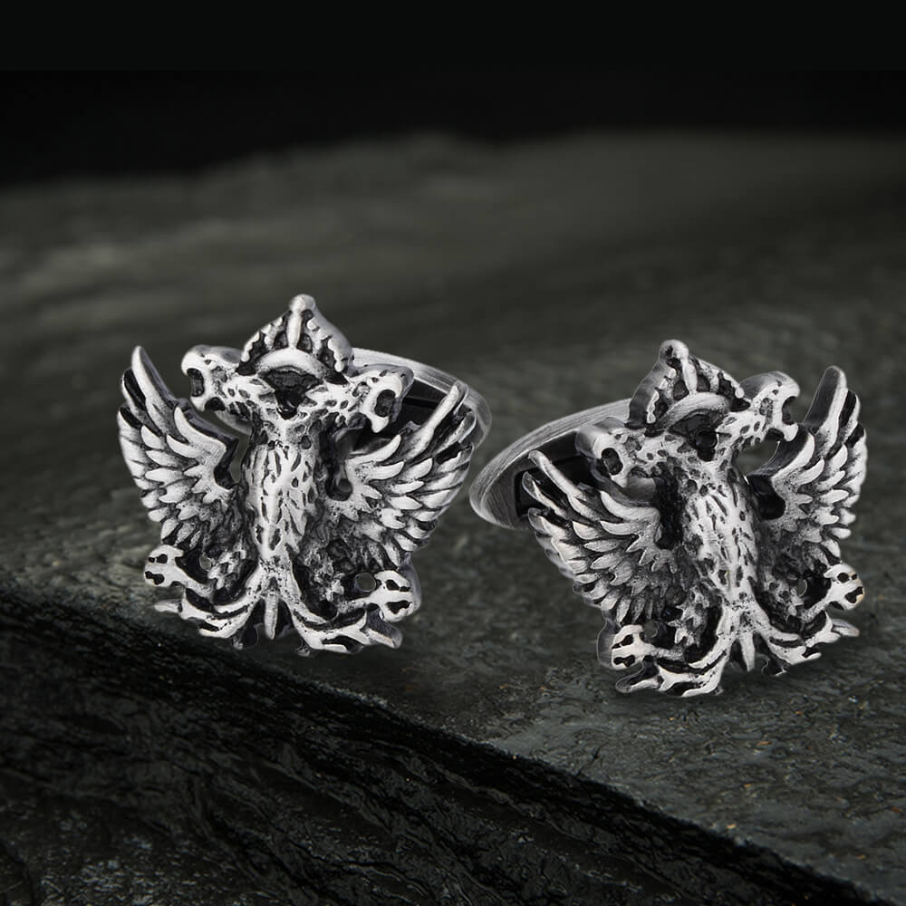 Royal Double-headed Eagle Brass Cufflink 02 Silver | Gthic.com