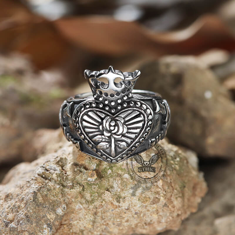 Royal Heart-shaped Stainless Steel Claddagh Ring | Gthic.com