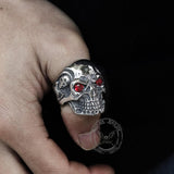 Ruby & Sapphire Eye Stainless Steel Skull Ring - GTHIC