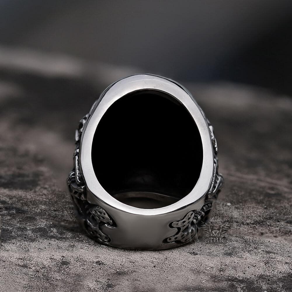 Ruby & Sapphire Eye Stainless Steel Skull Ring | Gthic.com