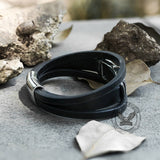 Rudder Anchor Stainless Steel Leather Bracelet 01 | Gthic.com