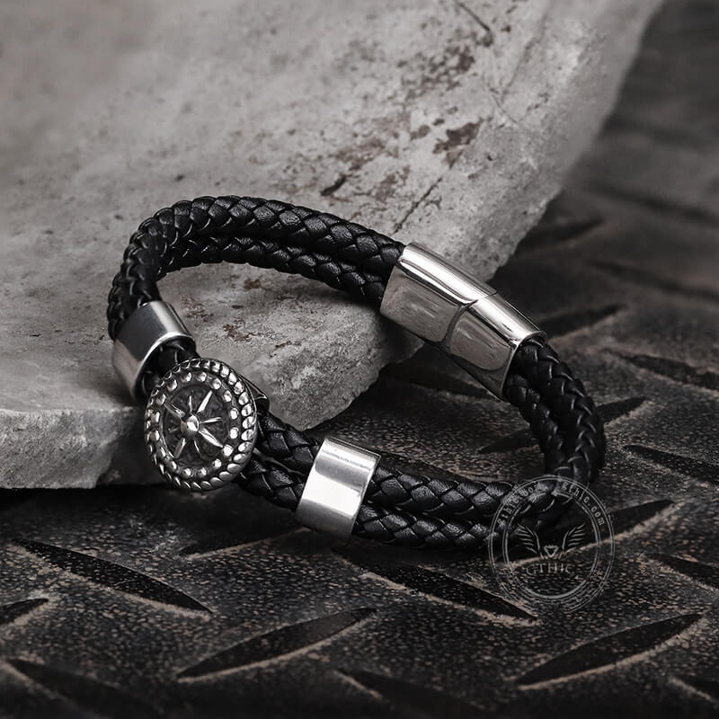 Rudder Stainless Steel Leather Marine Bracelet  | Gthic.com
