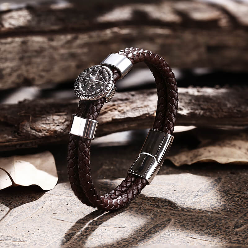 Rudder Stainless Steel Leather Marine Bracelet  | Gthic.com