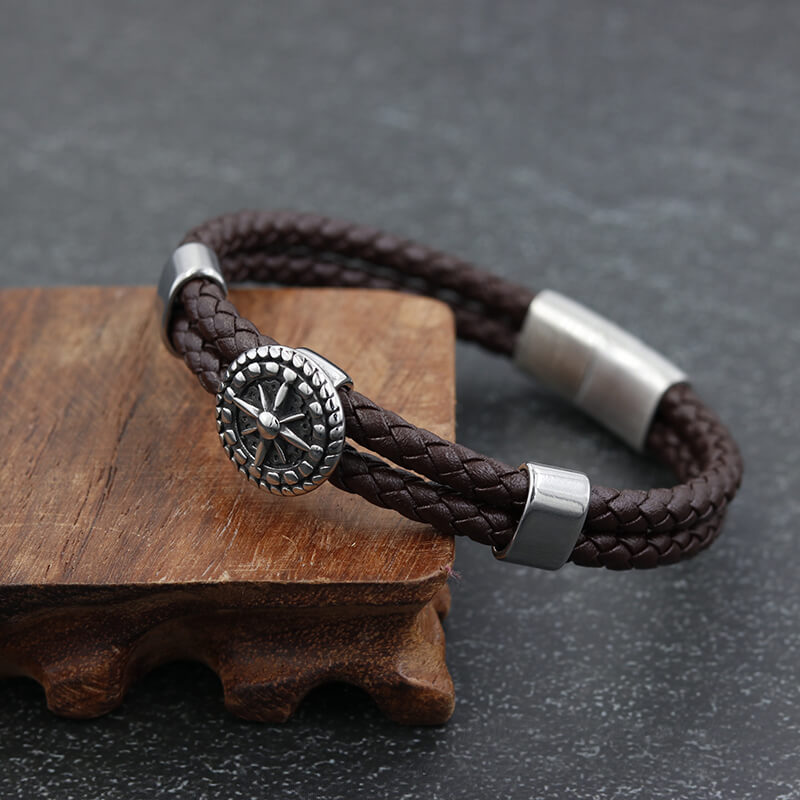 Rudder Stainless Steel Leather Marine Bracelet | Gthic.com