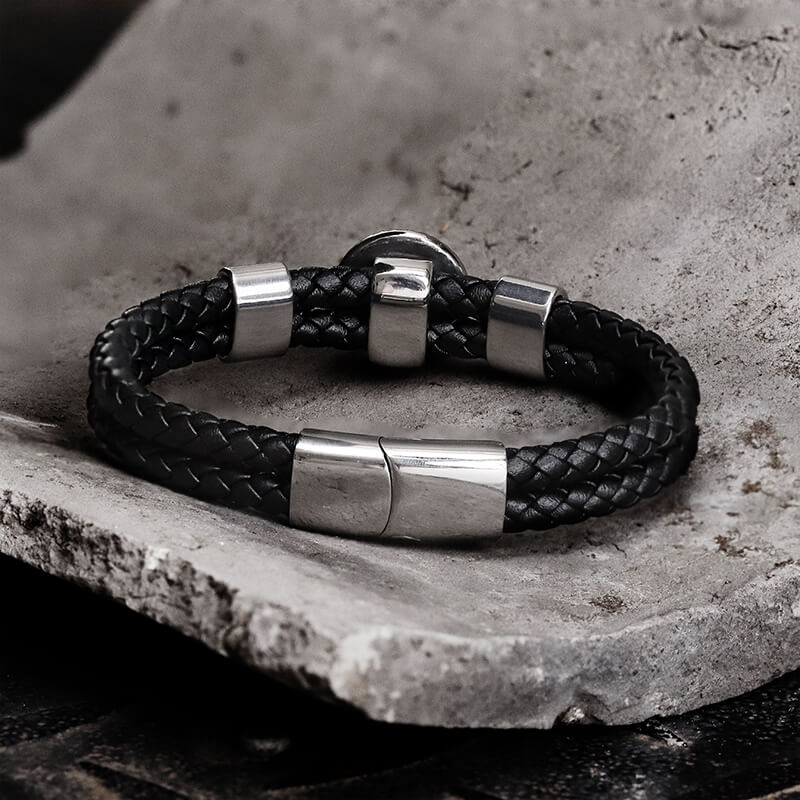 Rudder Stainless Steel Leather Marine Bracelet