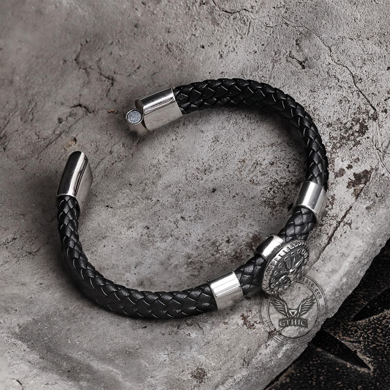 Rudder Stainless Steel Leather Marine Bracelet