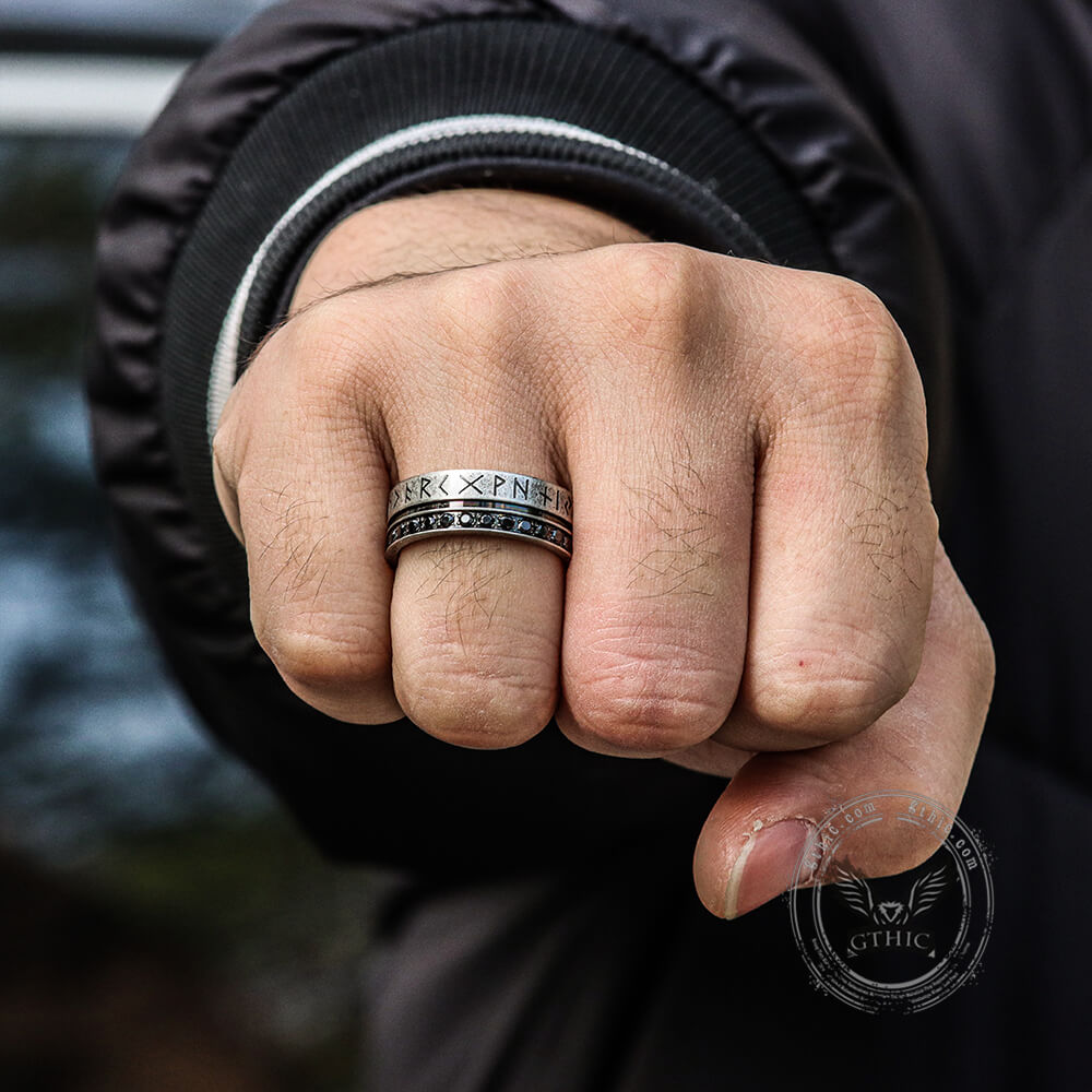 Runes Black Stone Stainless Steel Ring02 | Gthic.com
