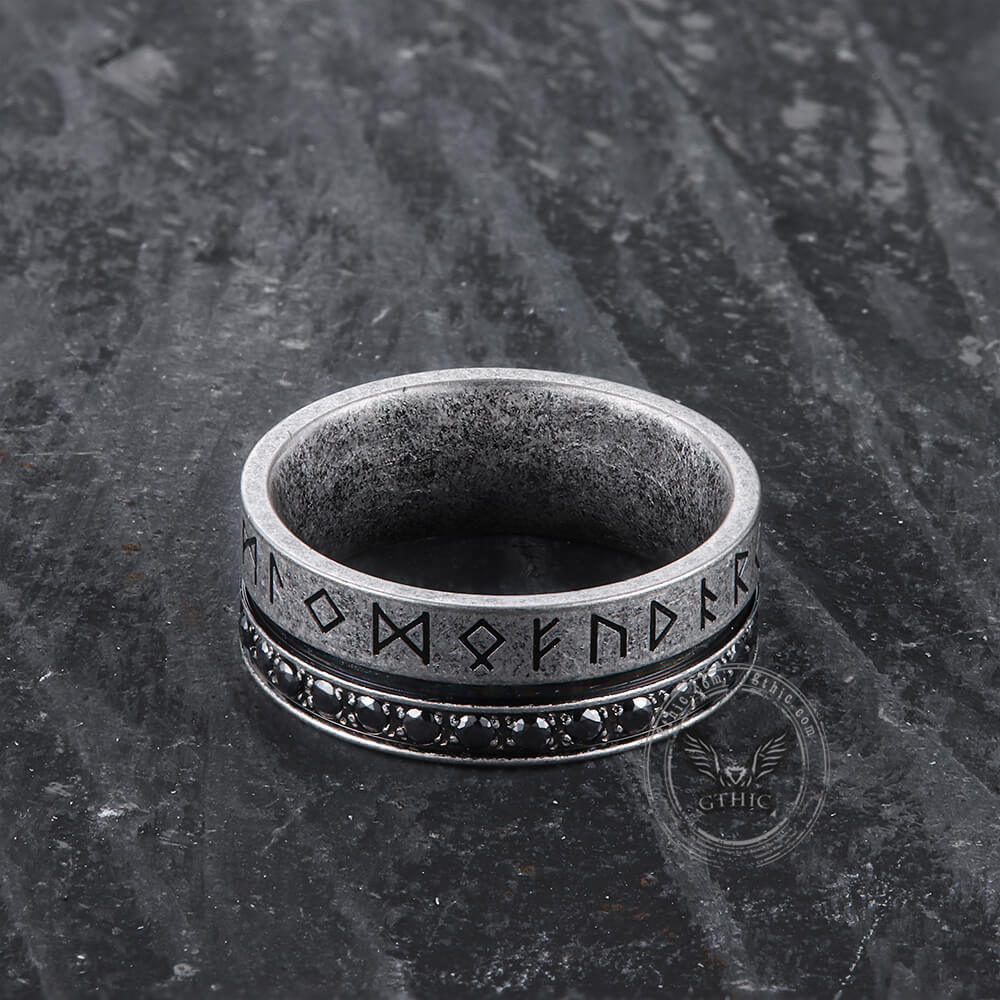 Stone Runes Rings Runes Black Stone Stainless Steel Ring – GTHIC