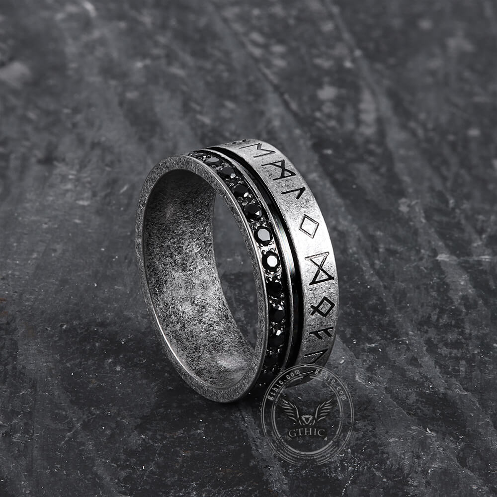 Runes Black Stone Stainless Steel Ring03 | Gthic.com