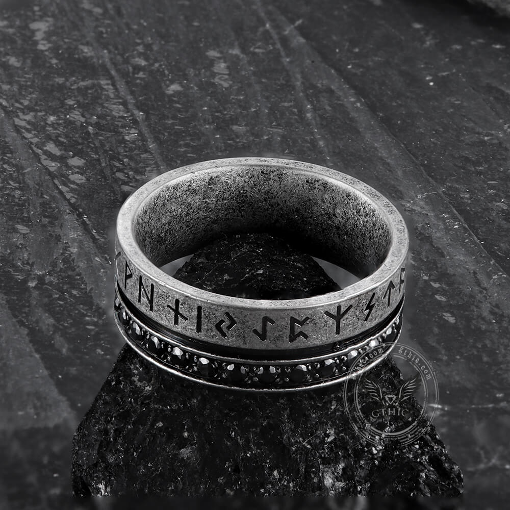 Runes Black Stone Stainless Steel Ring04 | Gthic.com