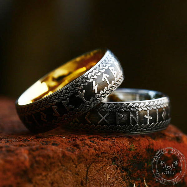 Runes Braided Pattern Stainless Steel Viking Ring | Gthic.com
