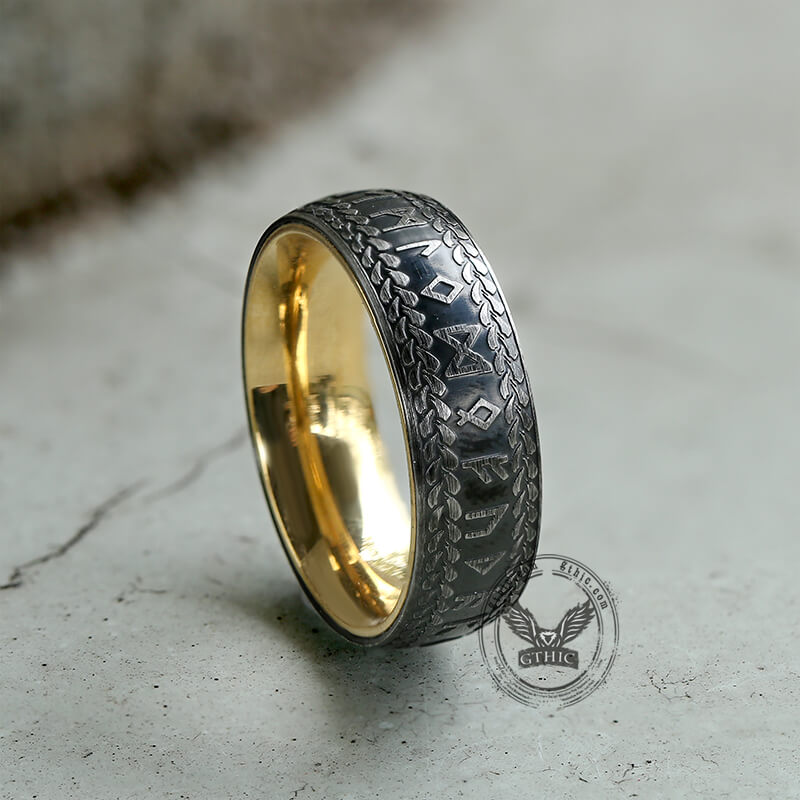 Runes Braided Pattern Stainless Steel Viking Ring | Gthic.com