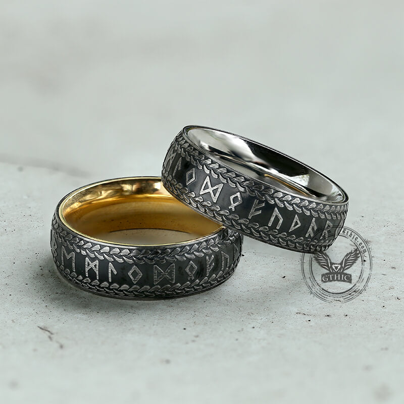 Wikinger-Ring aus Edelstahl mit geflochtenem Runenmuster