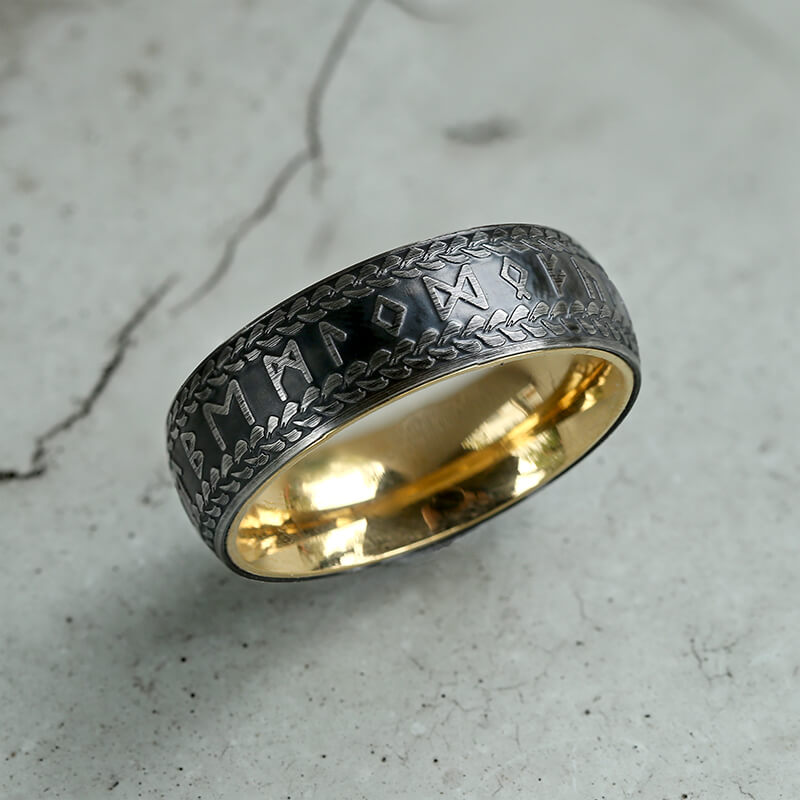 Runes Braided Pattern Stainless Steel Viking Ring | Gthic.com