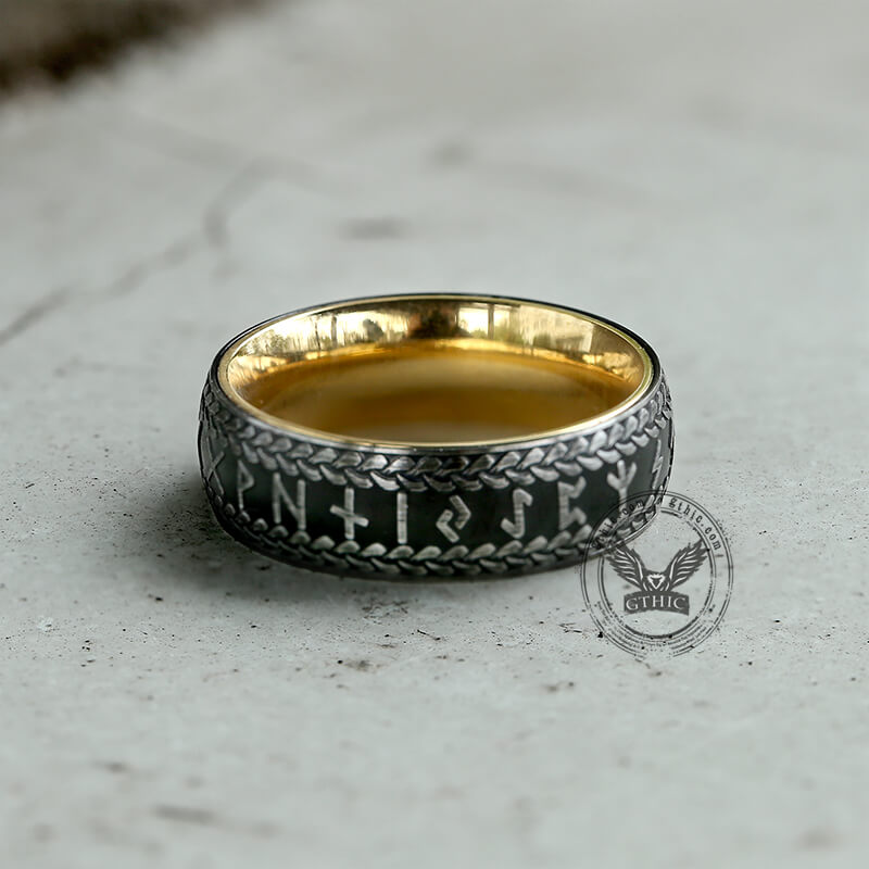 Runes Braided Pattern Stainless Steel Viking Ring | Gthic.com