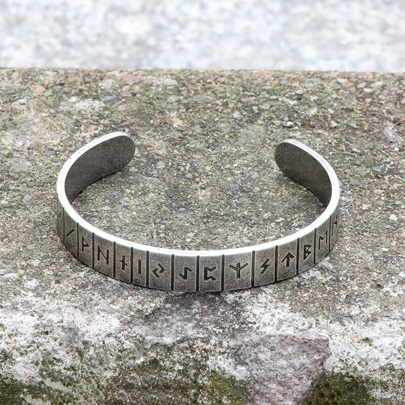 Runes Stainless Steel Viking Cuff Bracelet | Gthic.com