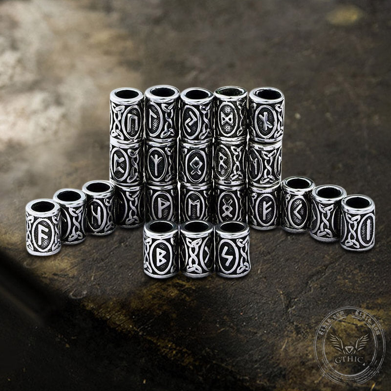 Runes Stainless Steel Viking Hair Bead 02 | Gthic.com
