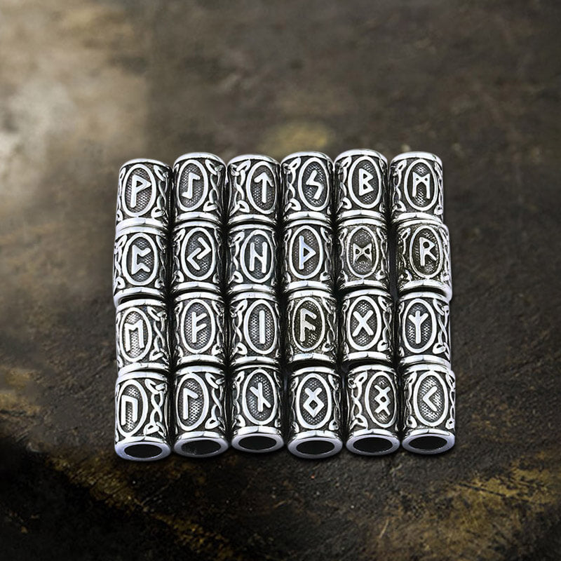 Runes Stainless Steel Viking Hair Bead 01 | Gthic.com