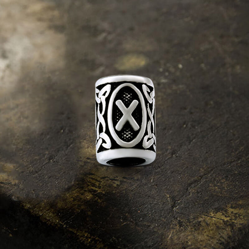 Runes Stainless Steel Viking Hair Bead 09 | Gthic.com