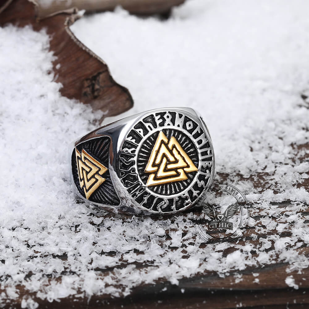 Runes Valknut Triangle Stainless Steel Viking Ring | Gthic.com