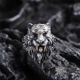 Saber-toothed Tiger Head Sterling Silver Ring05 | Gthic.com