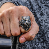 Saber-toothed Tiger Head Sterling Silver Ring