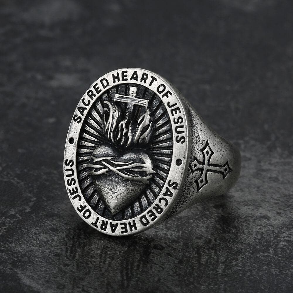 Sacred Heart of Jesus Sterling Sliver Ring 01 | Gthic.com