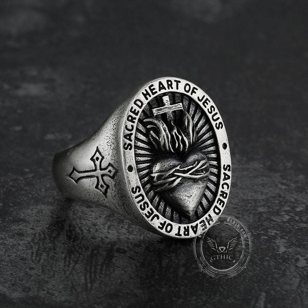 Sacred Heart of Jesus Sterling Sliver Ring 02 | Gthic.com