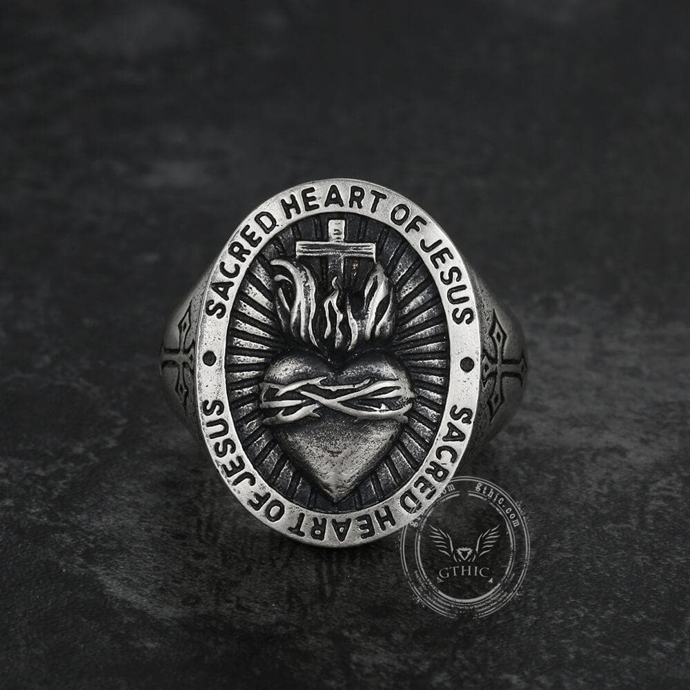 Sacred Heart of Jesus Sterling Sliver Ring 03 | Gthic.com