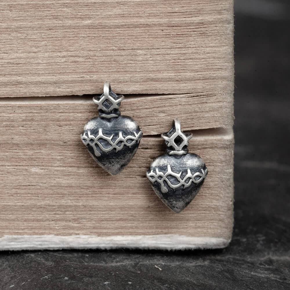 Sacred Heart Sterling Silver Stud Earrings | Gthic.com