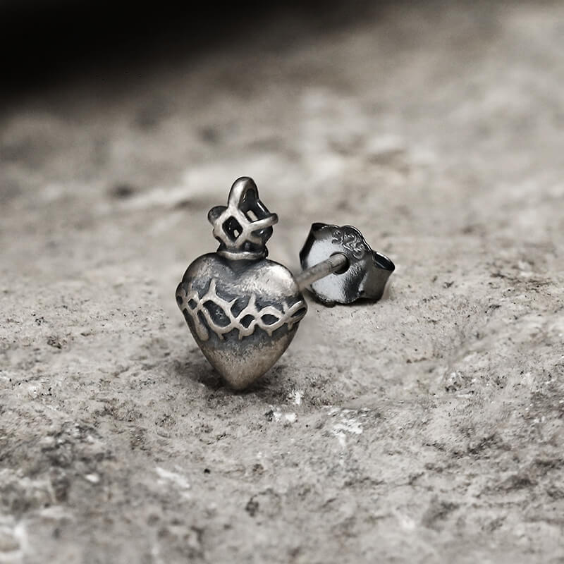 Sacred Heart Sterling Silver Stud Earrings | Gthic.com