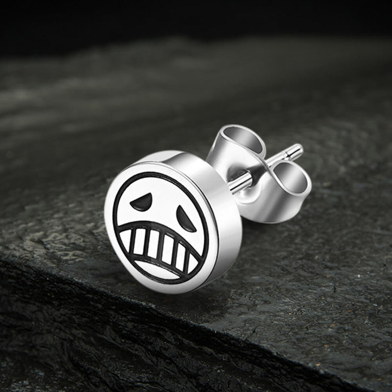 Sad Smiley Face Stainless Steel Stud Earrings 03 | Gthic.com