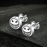 Sad Smiley Face Stainless Steel Stud Earrings 02 | Gthic.com