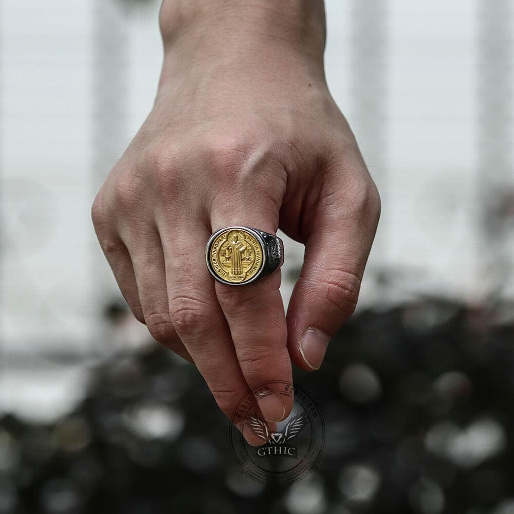 Saint Benedict Medal Stainless Steel Cross 02 | Gthic.com Ring