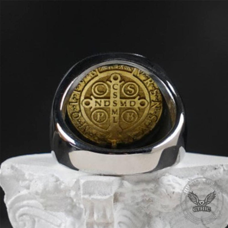 Saint Benedict Medal Stainless Steel Cross 02 | Gthic.com Ring