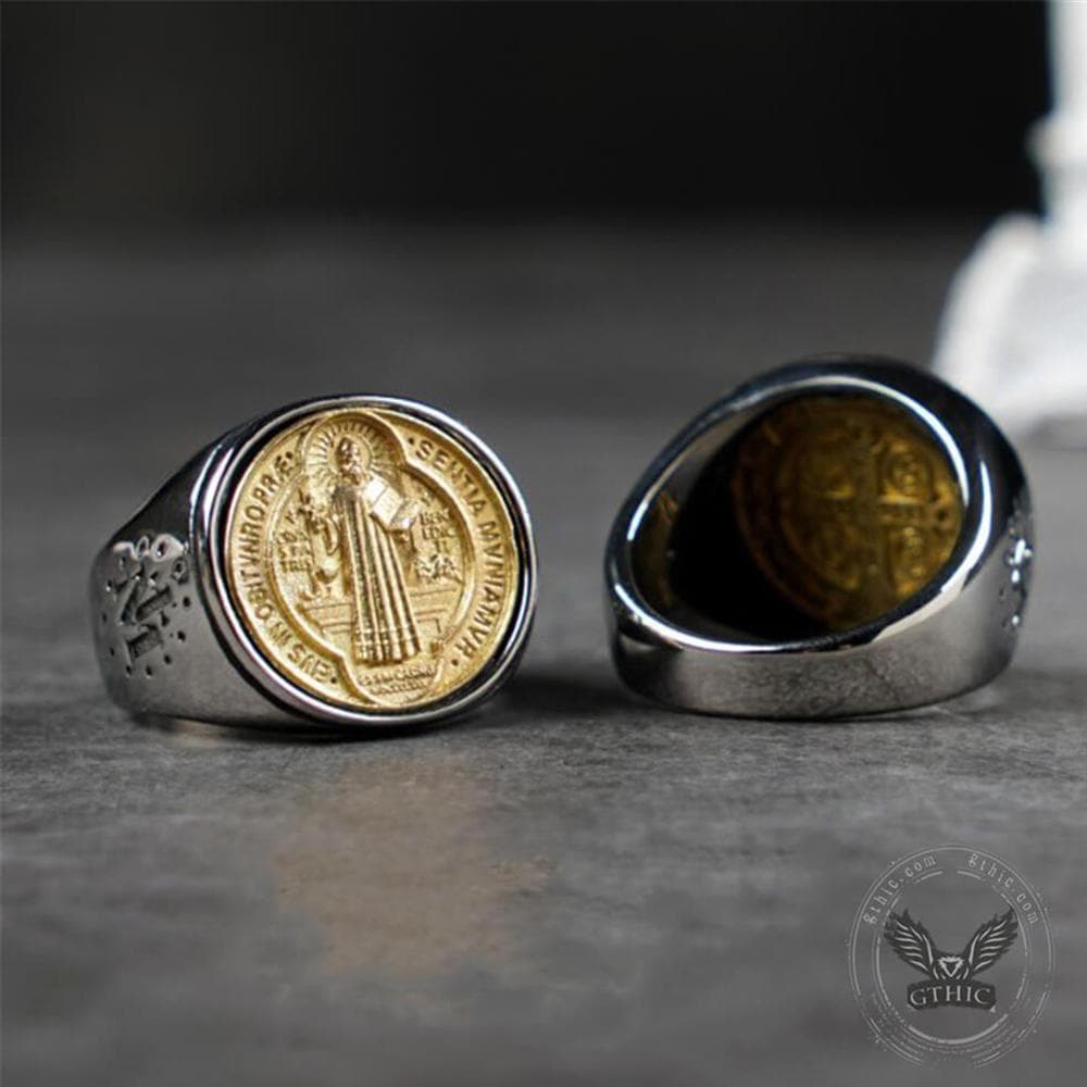 Saint Benedict Medal Stainless Steel Cross 03 | Gthic.com Ring