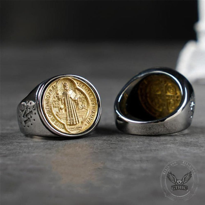 Saint Benedict Medal Stainless Steel Cross 03 | Gthic.com Ring