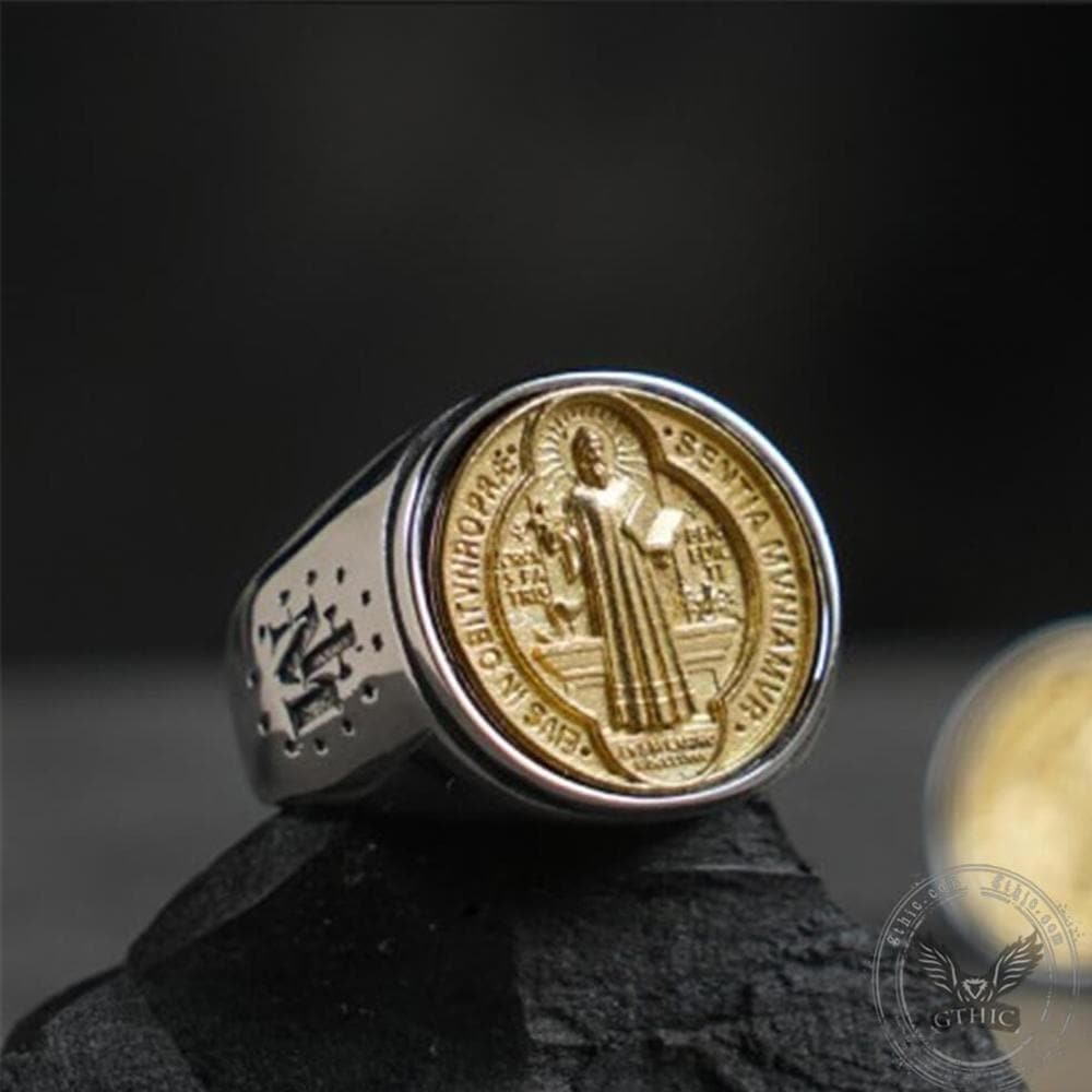 Saint Benedict Medal Stainless Steel Cross Ring