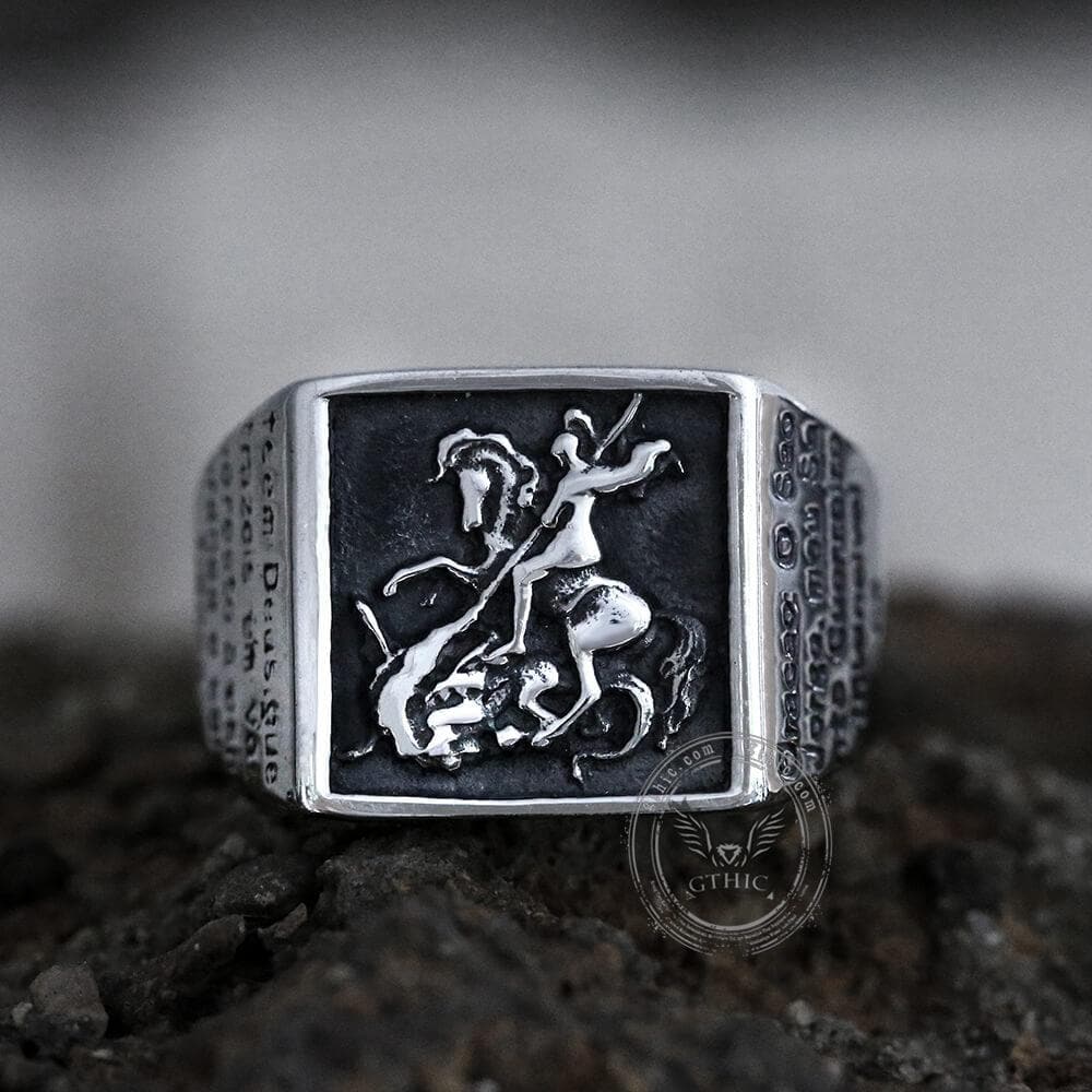 Saint George and the Dragon Stainless Steel Ring | Gthic.com