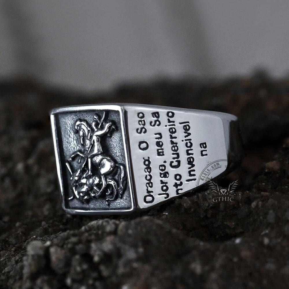 Saint George and the Dragon Stainless Steel Ring | Gthic.com