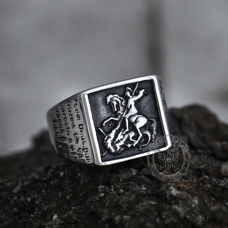 Saint George and the Dragon Stainless Steel Ring | Gthic.com