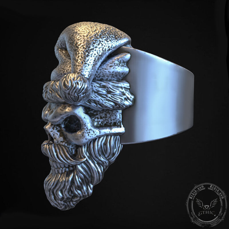 Santa Claus Skull Sterling Silver Ring | Gthic.com