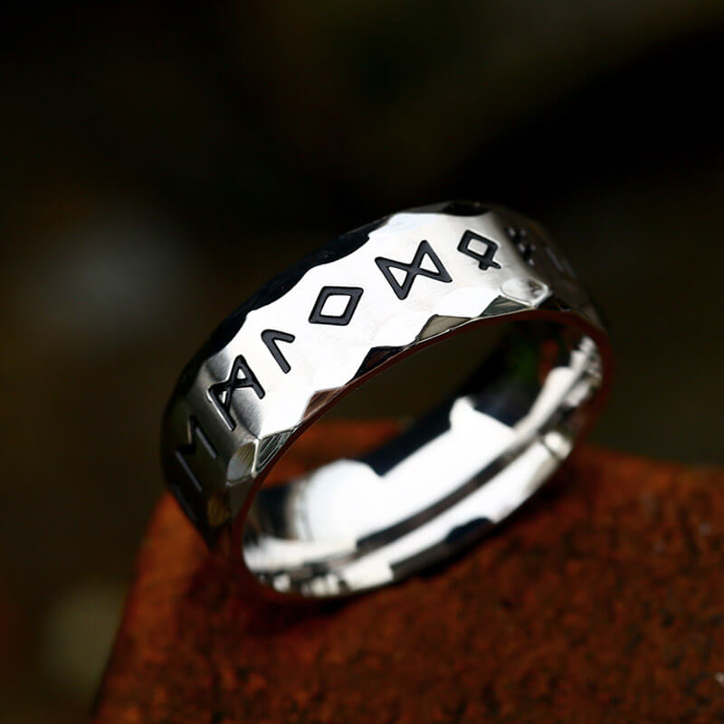 Scaled Pattern Runes Stainless Steel Viking Ring | Gthic.com