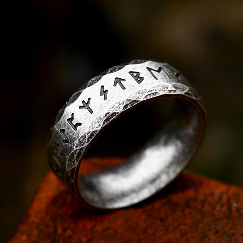 Scaled Pattern Runes Stainless Steel Viking Ring | Gthic.com