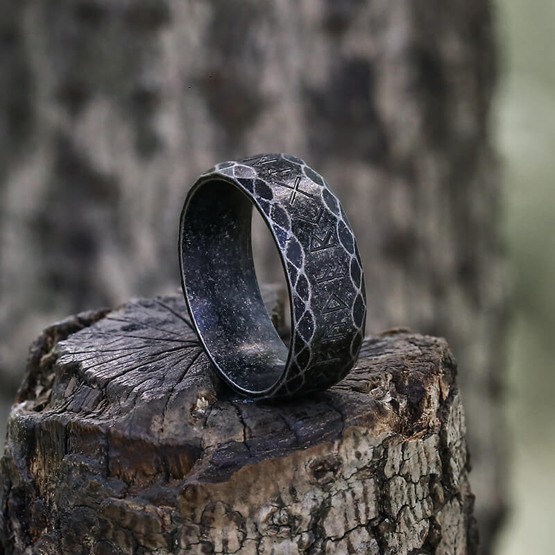 Scaled Pattern Runes Stainless Steel Viking Ring | Gthic.com